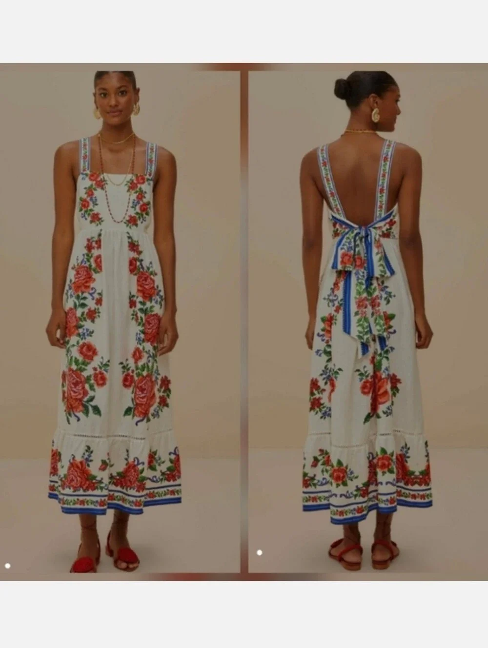 Farm Rio Off-White Flower Tapestry Maxidress